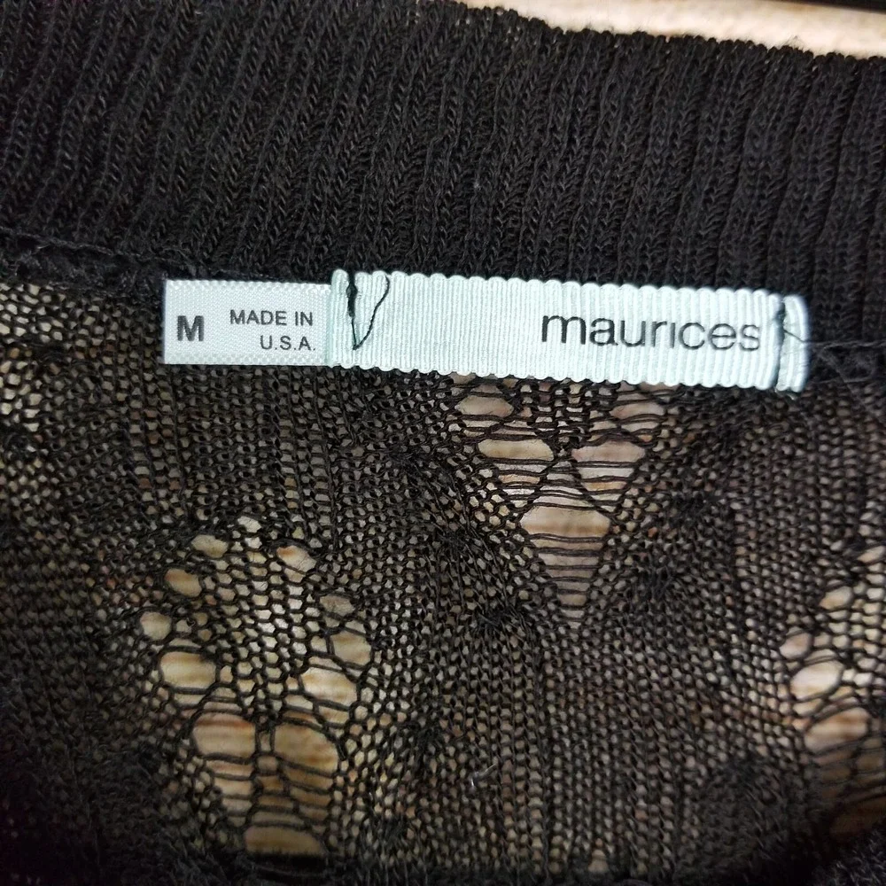 Maurices Womens Size M‎ Black Open Knit Teardrop Poncho Style Cover Top Casual